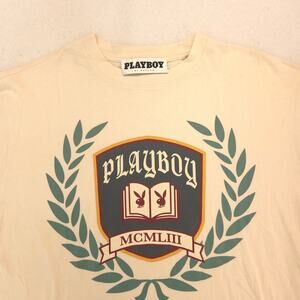 Playboy Graphic Casual Short Sleeve Crew Neck T Shirt Mens Size Medium M Tan